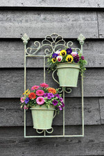 Green 2 Pot Metal Wall Planter Decorative Garden Decor Shabby Chic Vintage Style