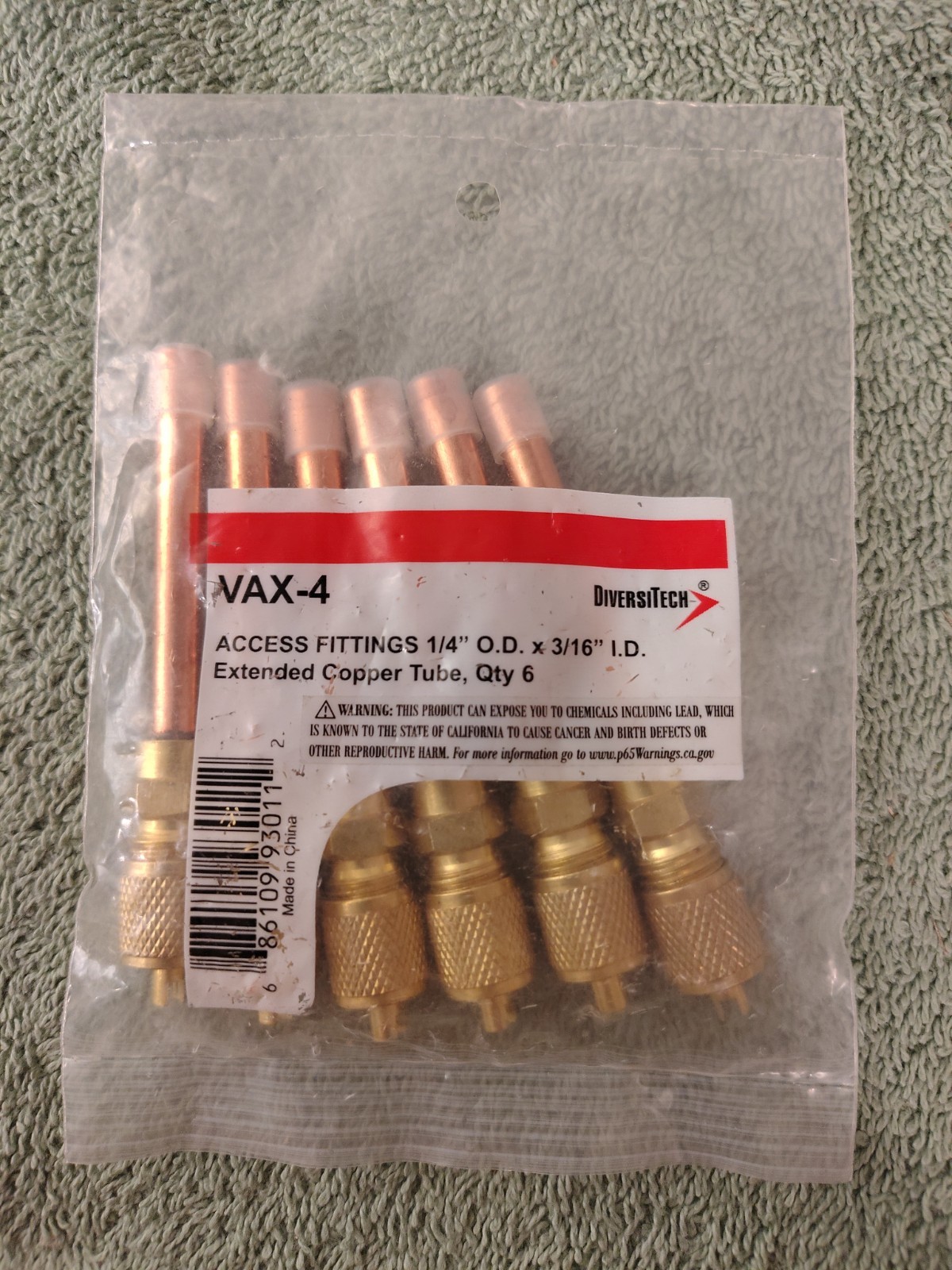 DiversiTech VAX-4, 1/4" OD x 3/16" ID Extended Copper Tube Fittings, 6 pack