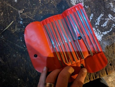 12 Piece Steel Needle File Set Silver Red Color Includes Red Pouch Storage