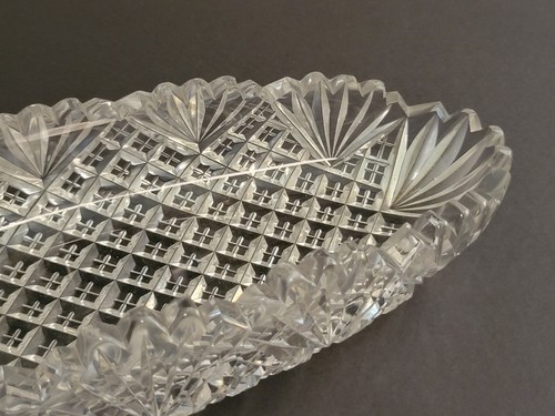 Antique- AMERICAN BRILLIANT Cut Glass Celery Tray, Pineapple & Fan, Rolled Edges - Picture 4 of 18