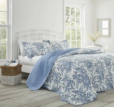 Laura Ashley Bedford Quilt And Sham Set King Blue Delft