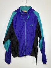 VTG Nike Windbreaker Jacket Womens S Purple Teal Black Hooded Full Zip 90s
