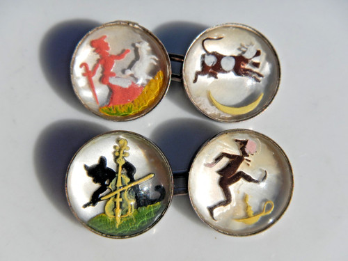 Edwardian Reverse-Painted Intaglio Essex Crystal Cufflink • Nursery Rhyme Theme