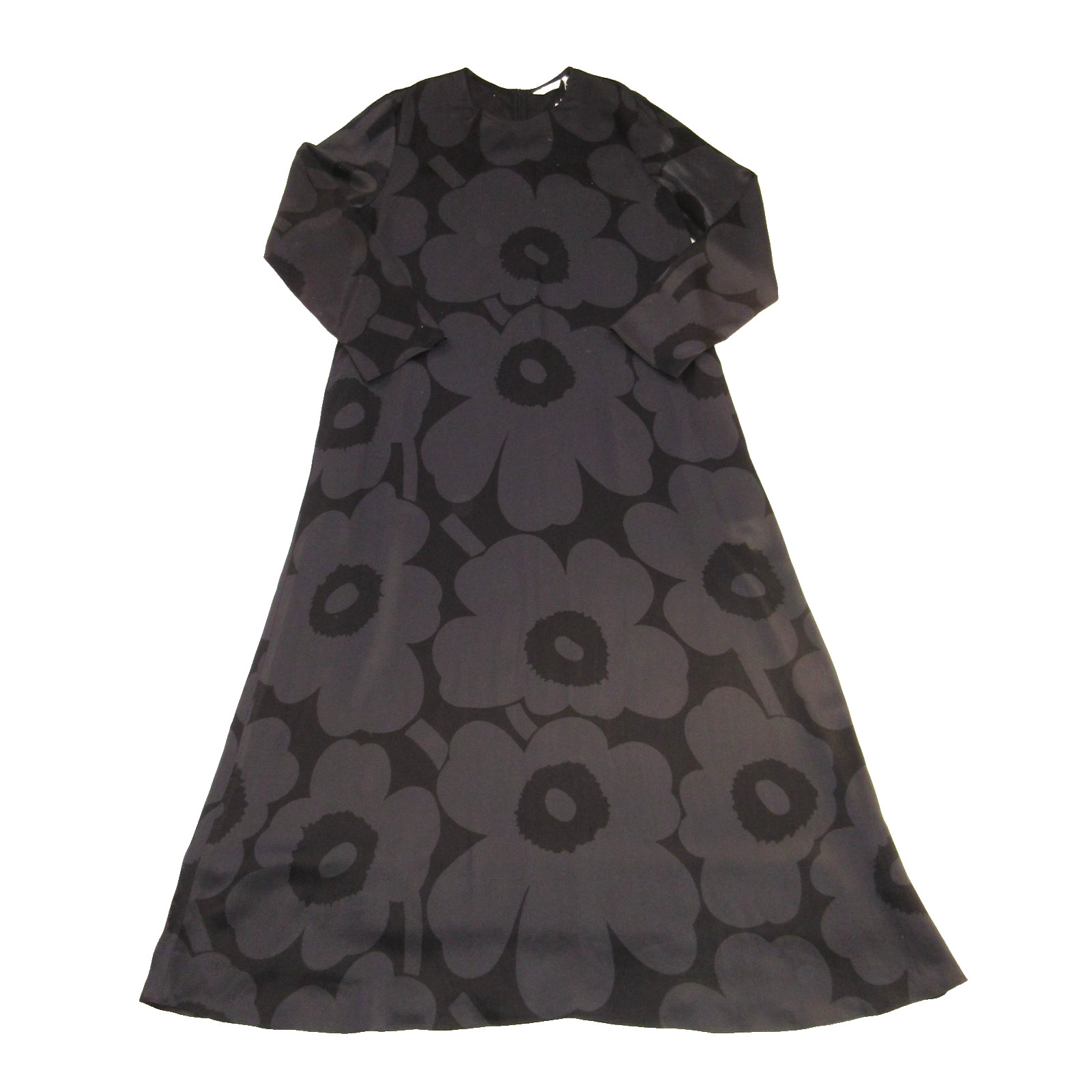 NWT marimekko Mennyt Unikko in Black Floral Satin A-line Maxi Dress 44 / L