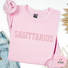PINK Zodiac Puff Print SWEATSHIRT Birthday Gift Horoscope You Choose