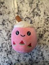 Pink Kawaii Watermelon Milkshake / Boba Plush Keychain / Backpack Hanger