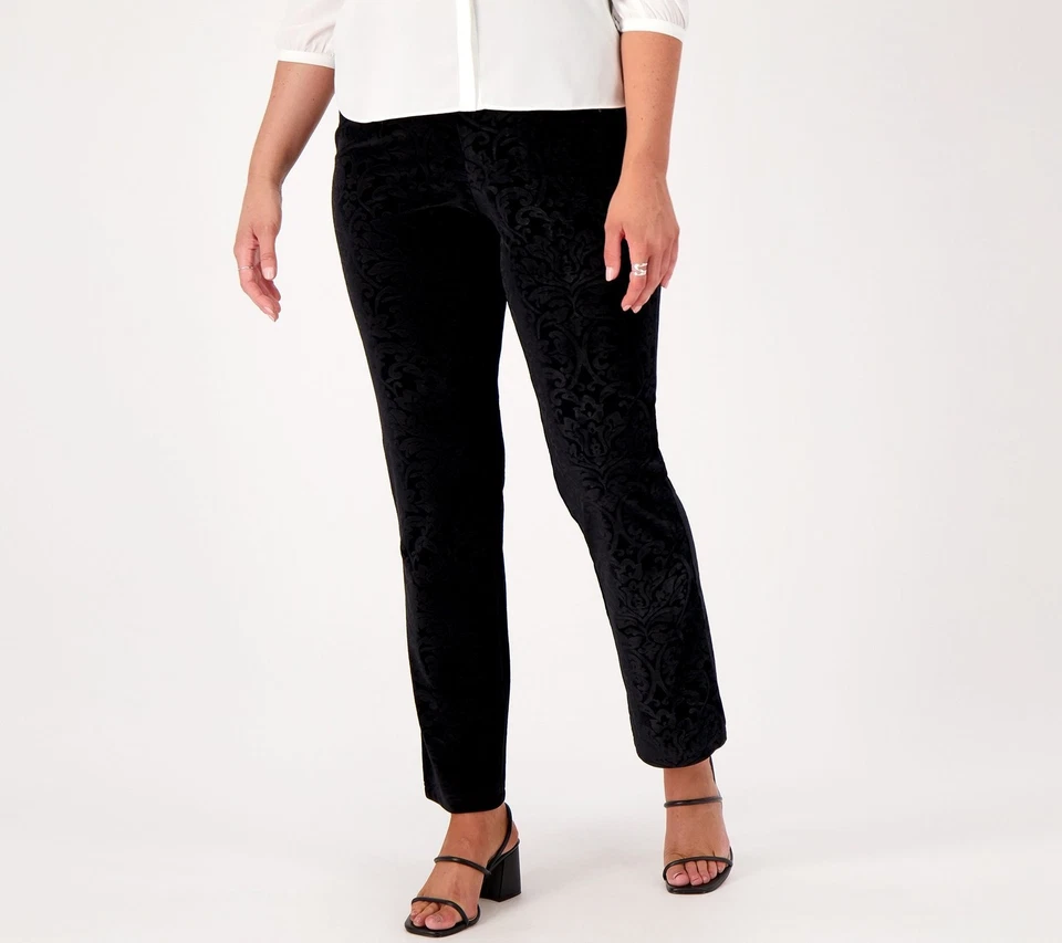 Isaac Mizrahi Live! Pantalones para mujer talla 2XL altos de terciopelo pierna recta negros A551015 Foto 3 de 4