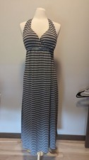 Striped Halter Maxi Dress By Suzanne Betro XL Black & Gray