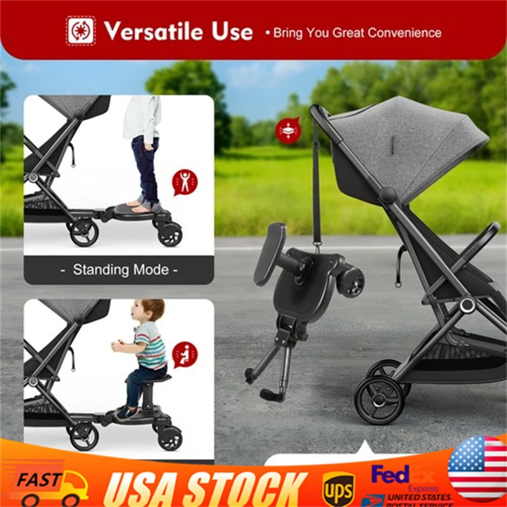 Universal 2 in 1 Buggy Board w/ Seat Auxiliary Pedal Adapter Pushchair Connector