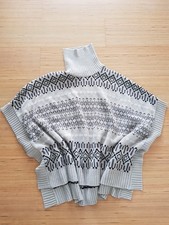 Damen Poncho Pullover Überwurf mit Rollkragen Strick Feinstrick grau/ schwarz