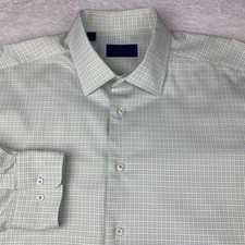 David Donahue Dress Shirt Mens 18-34/35 Green/Blue Checks Long Sleeves