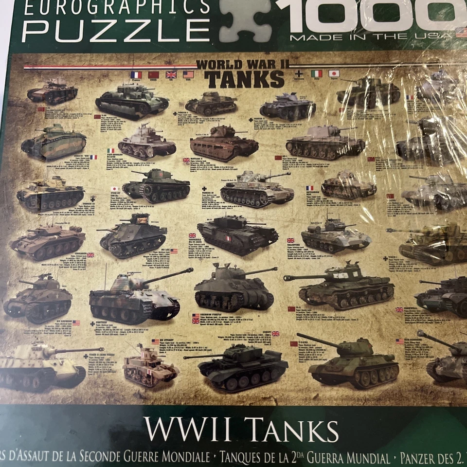 1000 Piece Jigsaw Puzzle World War II Tanks Eurographics USA Military NIB gift - Image 2 of 4