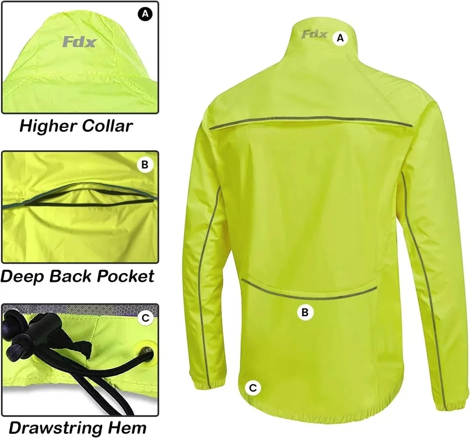 Mens Waterproof Pouched Cycling Jacket Breathable Lightweight Hi Viz Jacket - Image 4 of 4