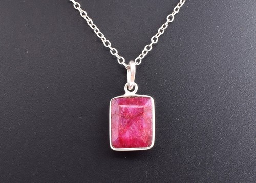 Handcrafted 925 Sterling Silver Natural Ruby Gemstone Women Pendant Necklace