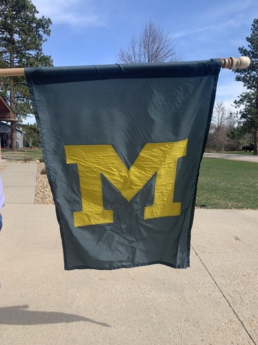 Vtg University of Michigan 2 Sided Stitched M Flag Banner HUGE 41” x 28”