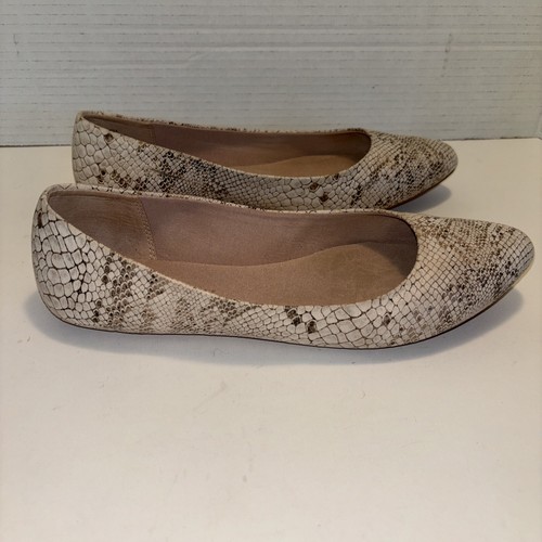 Kelly & Katie W-8.5 Pirassa Ballet Flats Cream Gold Metallic Snake Print Shoes - Picture 6 of 11
