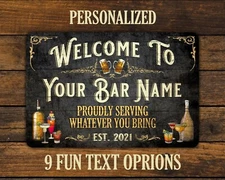 Bar Sign Vintage Black Wood Design - Personalized Metal Sign