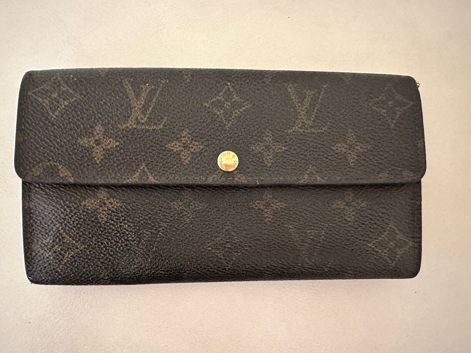 Louis Vuitton LV Brown Monogram Canvas Leather Sarah Long Wallet