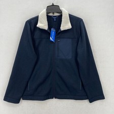 Nautice Knit Fleece Full Zip Jacket Mens Large Navy Blue Mock Neck Nautical NWT