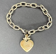 Vintage Charm Bracelet Silver-Tone Heart Door-Knocker Dangle Charm, 8" Chain