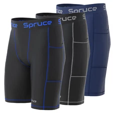 Mens Compression Shorts Pockets Briefs skin tight fit gym Running Base layers