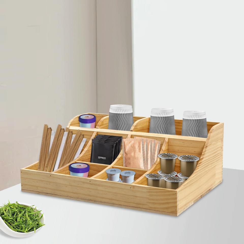 Pine Condiment Organizer, Organizer with 9 Compartment, Wooden ...