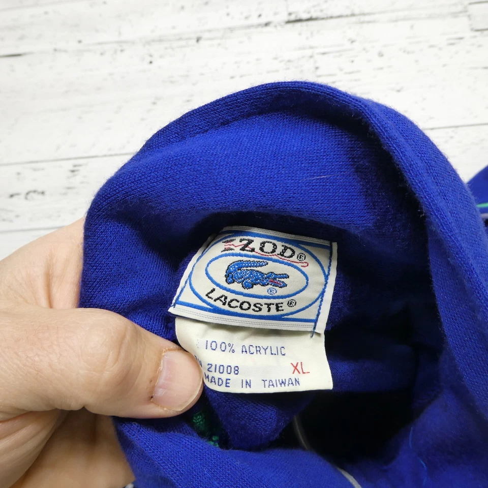 VINTAGE Izod Lacoste Tracksuit Masculino XL Azul Acrílico Zíper Completo Logotipo Bordado 80 - Imagem 3 de 4