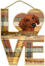 Dachshund Red Love Word Art Wood Cut Out 8"x11" Hanging Dog Sign Gift Home L60