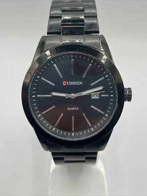 Curren 8091 Men's Classic Black Dial Black Bracelet Date Quartz New Battery