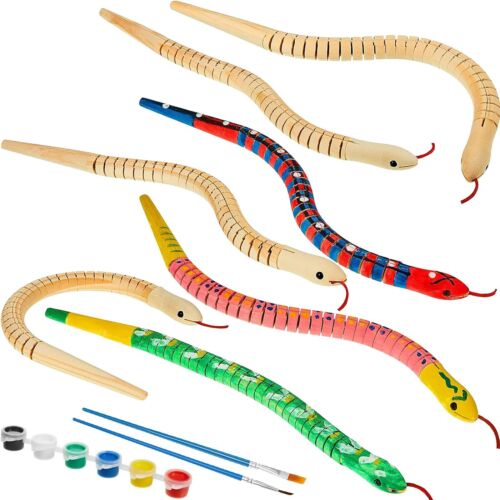 BBTO 120 Pieces Wooden Snake Unfinished Wooden Wiggly Snake Jointed Flexible ...