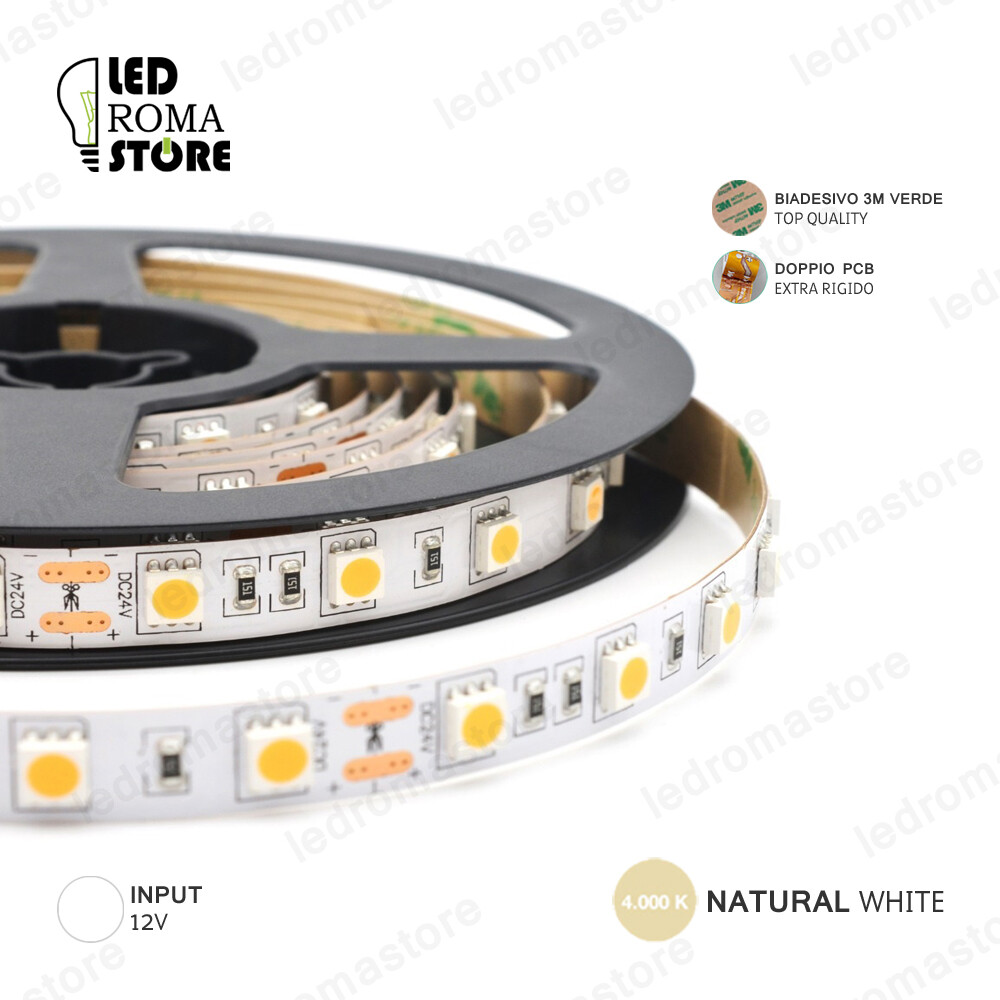 STRISCIA LED STRIP 5050 300 5M IP20 12V NATURAL 4000K LUMINOSISSIMA HONGLI PCB