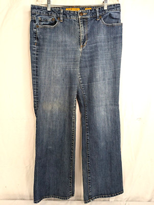 Seven7 Flare Womens Dark Wash Mid Rise Blue Jeans Flared Leg Size 14 (34''x30.5'')