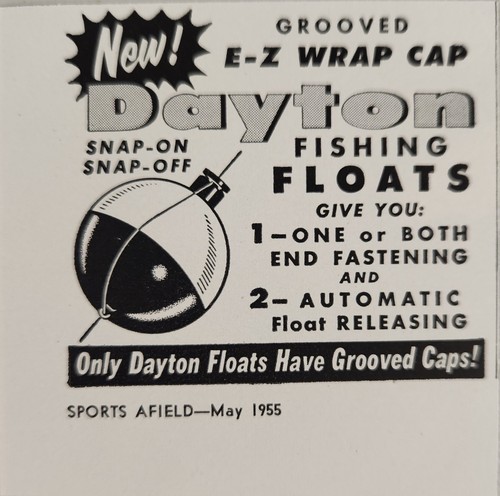 1955 Print Ad Dayton Fishing Floats Bobbers with Grooved Caps