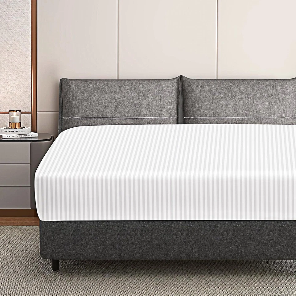 30cm Extra Deep Fitted Sheet 100% P Cotton 300TC Flat Sheet Double Beige Bedding - Image 3 of 4