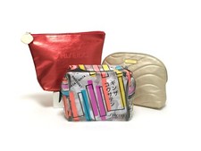 NWOT Lot of 3 Shiseido Makeup Bags Red/Gold/Striped