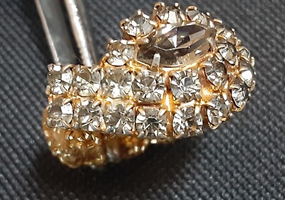 Vintage Rhinestone designer Ring Gold Tone Stretch Band size 4.5 5 6 7 8 9 10 