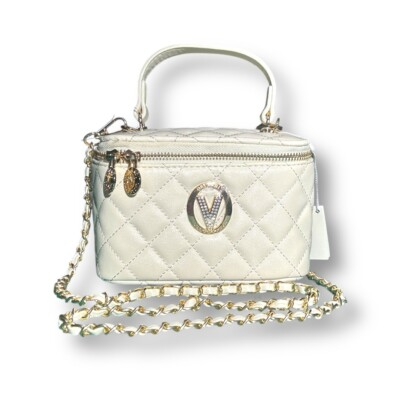 #ad #ad Valentino Orlandi White Quilted Vanity Bag Top Handle Crossbody Chain Strap