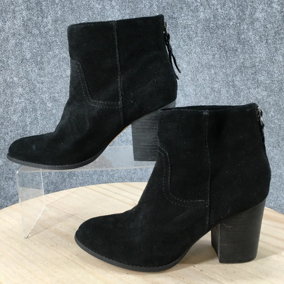 Espléndidas Botas Para Mujer 9.5 Hila Botines Alto Sobre el Tobillo Negro Gamuza Cremallera Tacones Foto 2 de 4