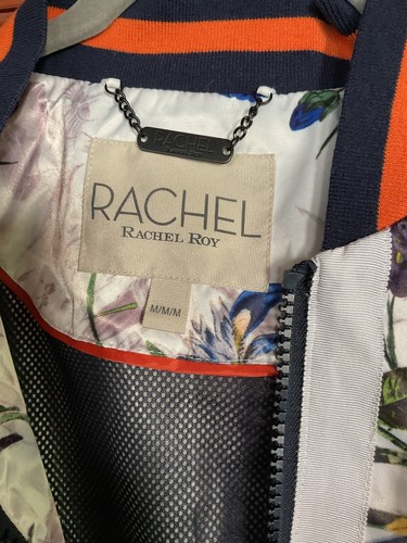 Rachel Roy White Satin Flower Floral Bomber Jacket Women’s Medium Lightweight - Picture 4 of 7