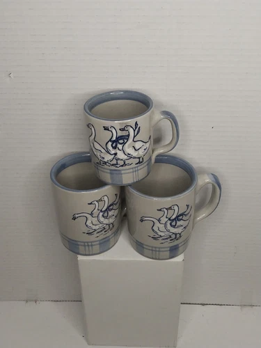 Vintage Louisville Pottery "Gaggle Of Geese" 3 Coffee Mugs USA 