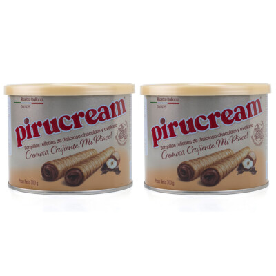 Pirucream Cream Rolled Wafer. Chocolate/Hazelnut Filling. 10.59 oz. Pack of 2