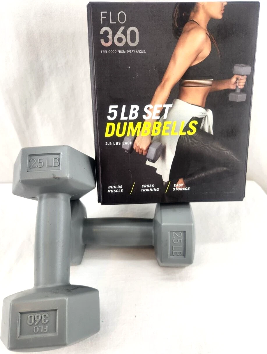 NEW FLO 360 5lb Dumbbells Set Pair of 2.5lb Each Grey Plastic Training Weights