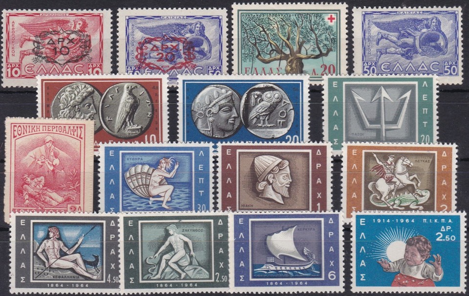 Posten alte Briefmarken GRIECHENLAND, 8 Karten ** Postfrisch / * Ungebr