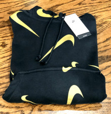  NEW Women NIKE Sports Club Fleece hoodie AOP LOGO Black/Gold FB8743 010   