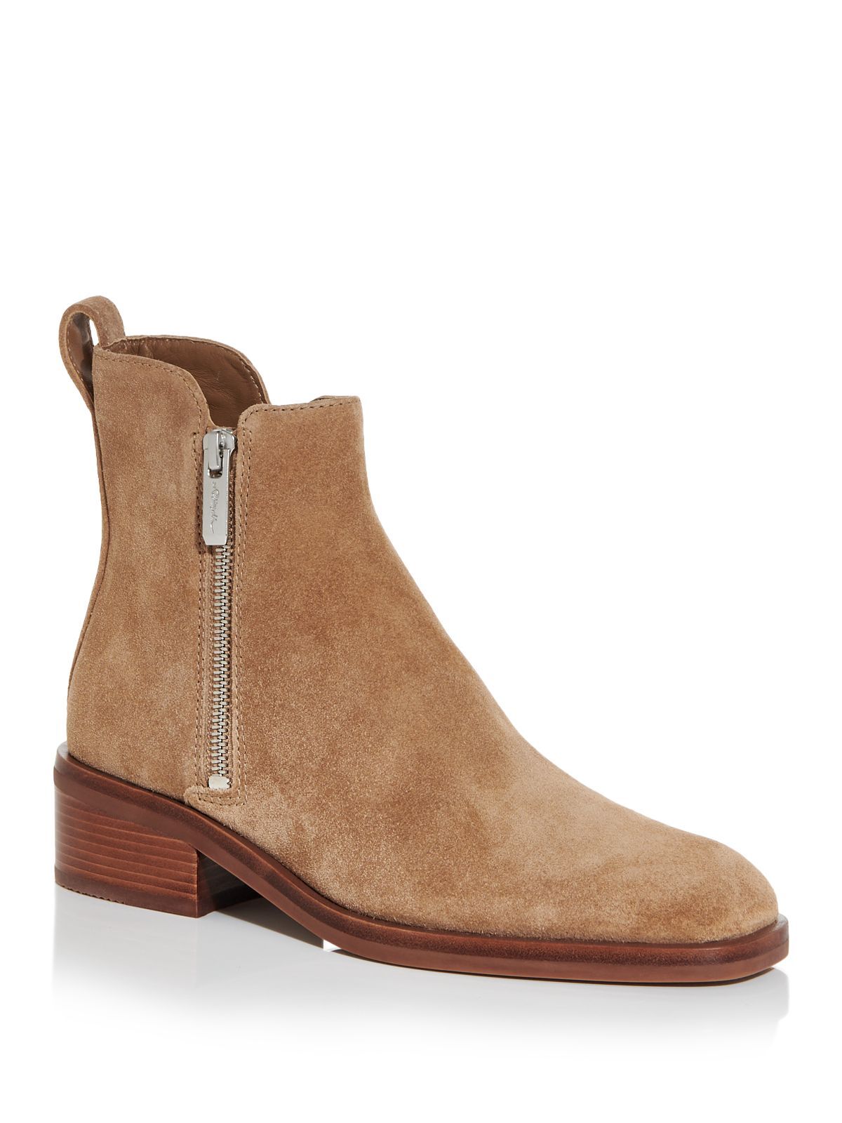 PHILLIP LIN Женские бежевые кожаные ботильоны Alexa с квадратным носком на наборном каблуке 36