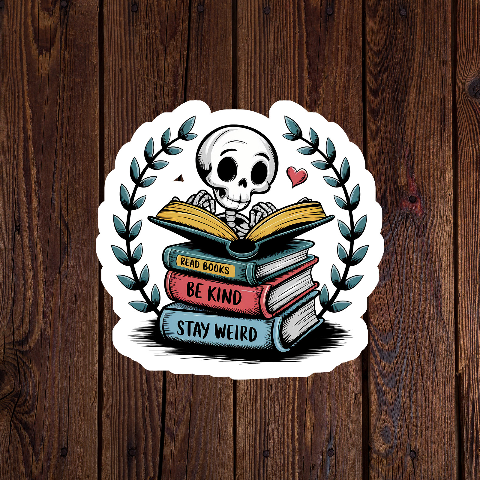 Vinyl Decal Read Books Be Kind Stay Weird Heart Laptop Mug
