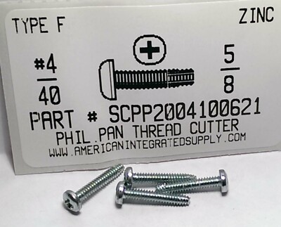 #4-40x5/8 Pan Phillips Thread Cutting Screws Type F Steel Zinc Plated (500)