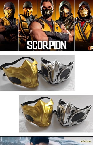 Mortal Kombat Sub-Zero Scorpion Half Face Mask Cosplay Game Prop FRP Adult Mask - Picture 6 of 15