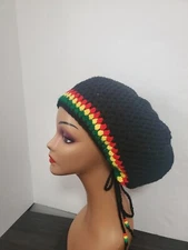 Rastafarian Crochet Slouch Hat reggae hip hop Ladies dreadlocks baggy beanie 