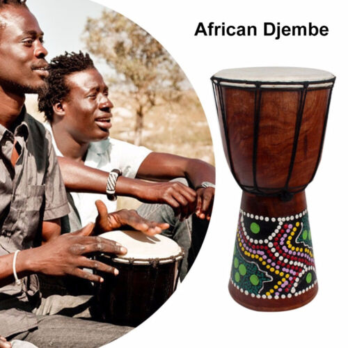 6in African Djembe Drum Hand-Carved Wood Goat-Skin Traditional African U7J5 - Zdjęcie 1 z 11